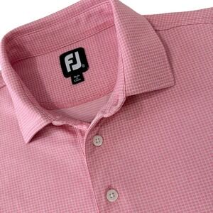 Footjoy FJ Pink Gingham Golf Polo Shirt Men's Short Sleeve Collar Button Up